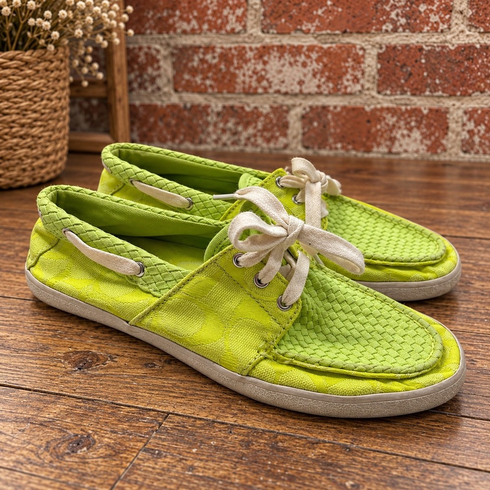 Y2K Coach Lime Green Monogram Boat Sneaker 7B Preppy Costal Resortwear 2000s